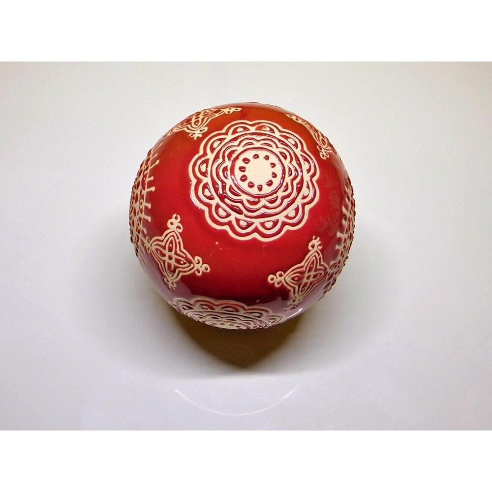 Vintage Crimson Red Ceramic Carpet Ball Textured Raised Slip Trail Mandala Orb